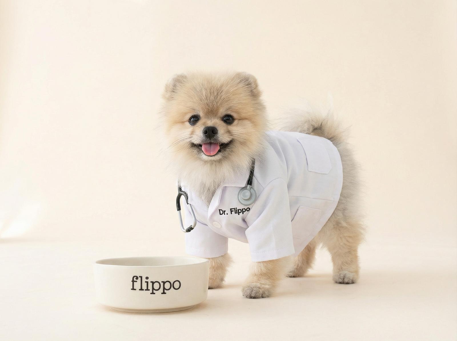 Perro Flippo con su cuenco